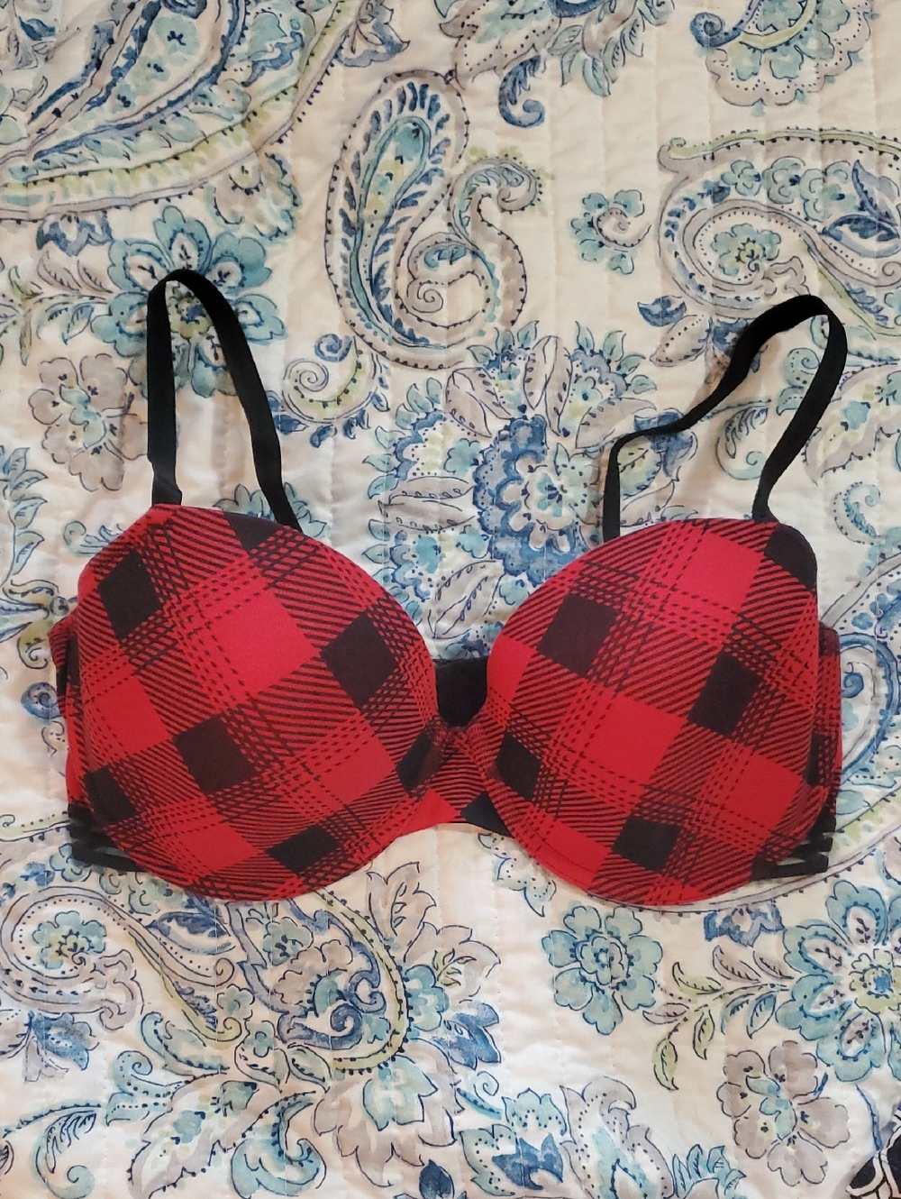 La SENZA Red and Black Plaid Push-Up Bra